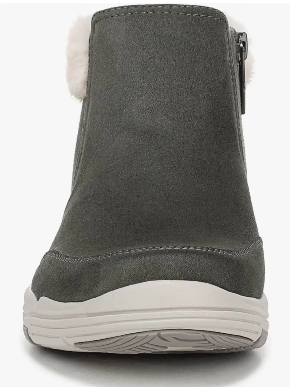 Ryka Women's Gray Suede Slip-On Fur-Trim Ankle boots